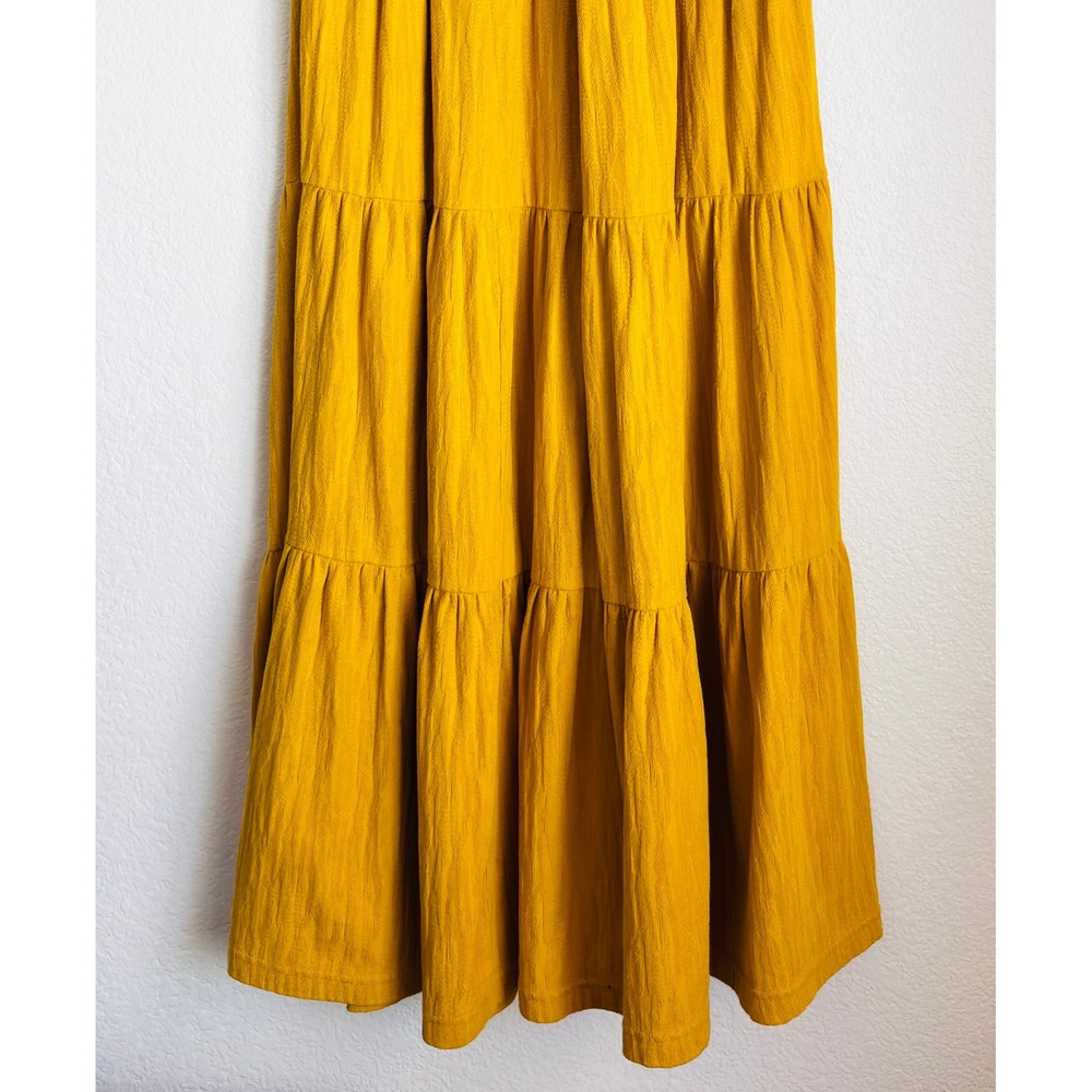 Maeve Anthropologie Mustard Yellow Tiered Maxi Dress Textured Knit — Size Medium - Picture 3 of 14